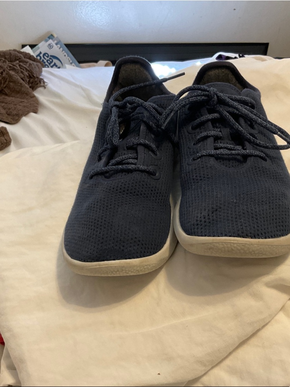 allbirds Men's Dark Blue Knit Lace-Up Sneakers with White Sole